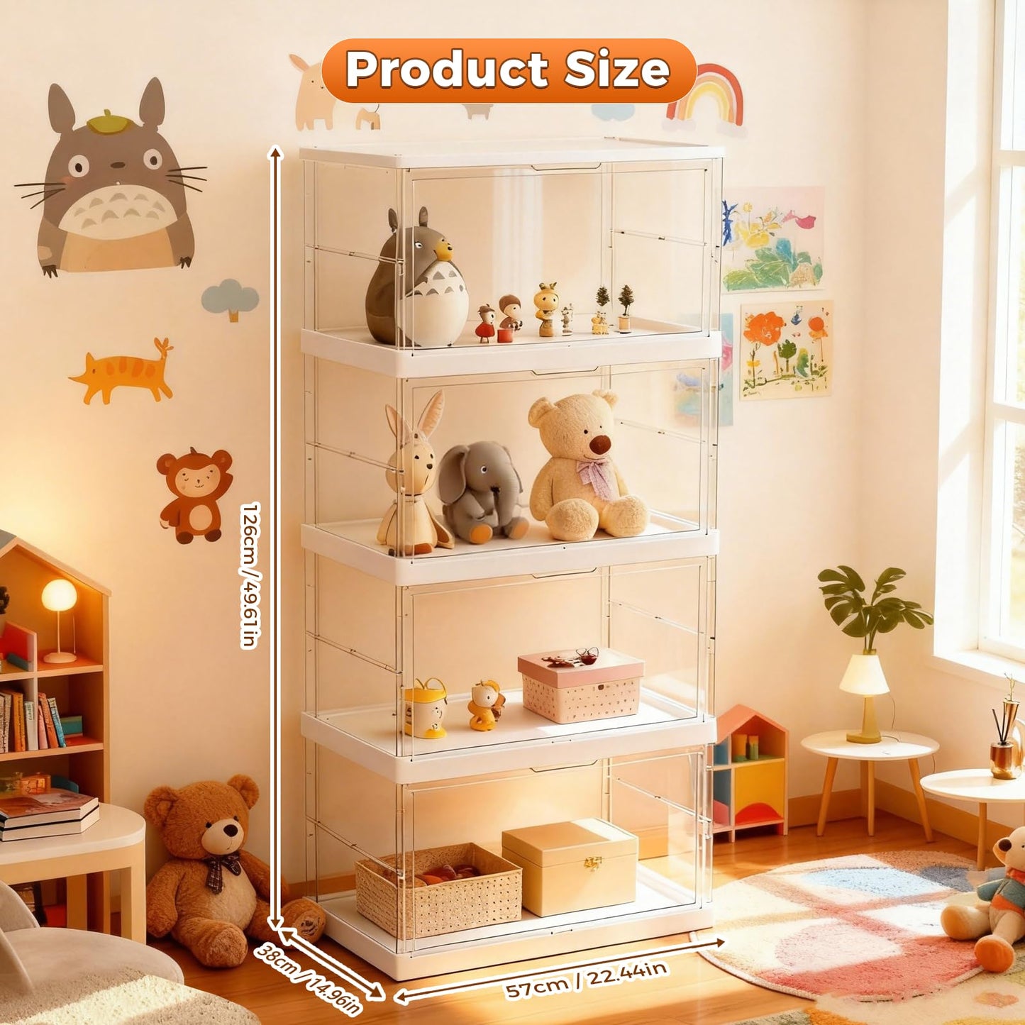 XOS 198QT Ultra Large Storage Bins Closet Organizer and Storage Foldable & Collapsible Containers Drawers Organizer Bookshelf Bookcase Cabinet Display Case 4-Tier Plastic with Lids for Bedroom