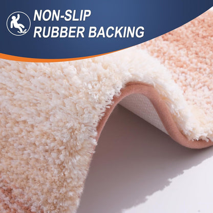 OLANLY Luxury U-Shaped Toilet Rugs - Extra Soft, Absorbent Microfiber Bath Mat, 24x20, Non-Slip, Peach