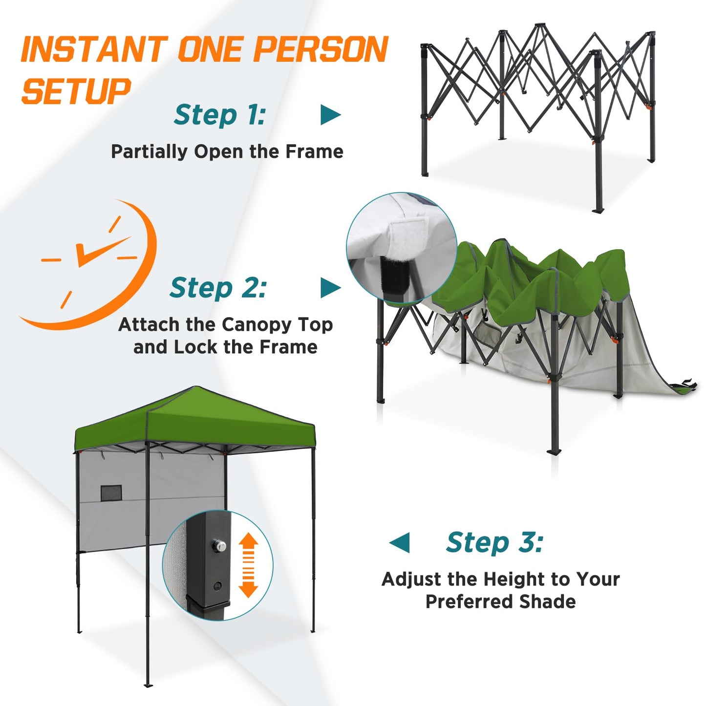 COOS BAY 6x4 Pop Up Canopy Tent with Adjustable Side Wall, Easy Setup Lightweight Portable Sun Shelter for Beach, Camping & Small Spaces, Grass Green