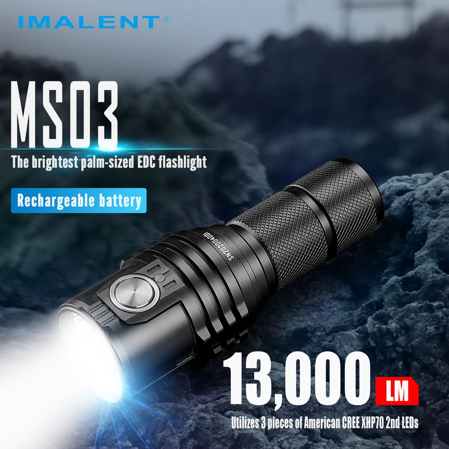 IMALENT MS03 Rechargeable EDC Flashlight, Compact 13000 Lumens LED Flashlight with USB-C Charging, High Output Pocket Flashlight for Outdoor Camping Emergency and Everyday Carry (Warm Light)