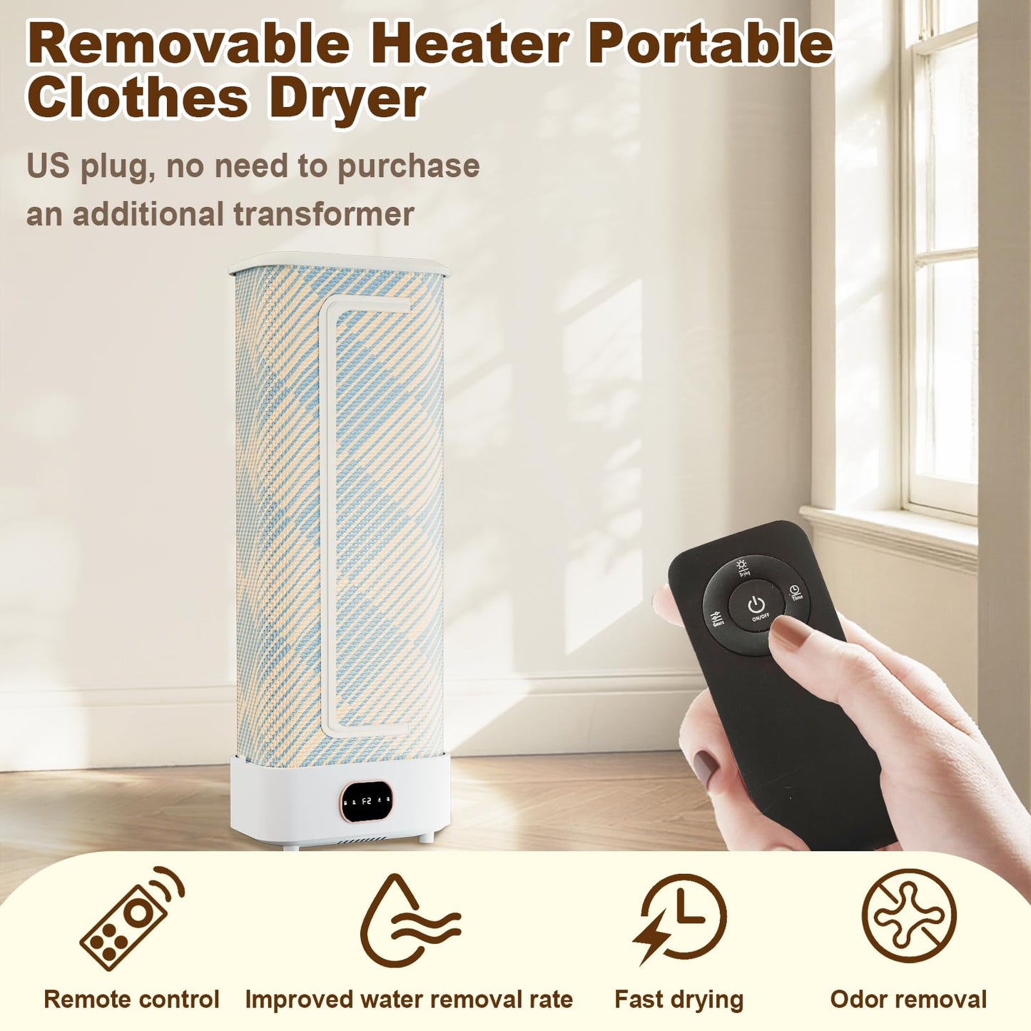 Portable Clothes Dryer, 1000W Foldable Automatic Drying Machine with Remote Control, Compact Laundry Dryer for Home, Apartment & Travel Use