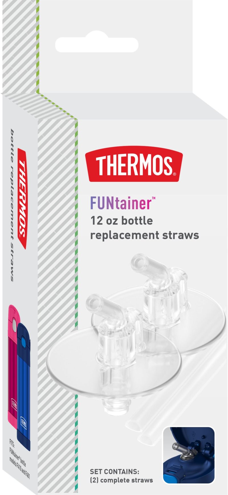 Thermos Replacement Straws for 12 Ounce Funtainer Bottle, Clear, 2 Count