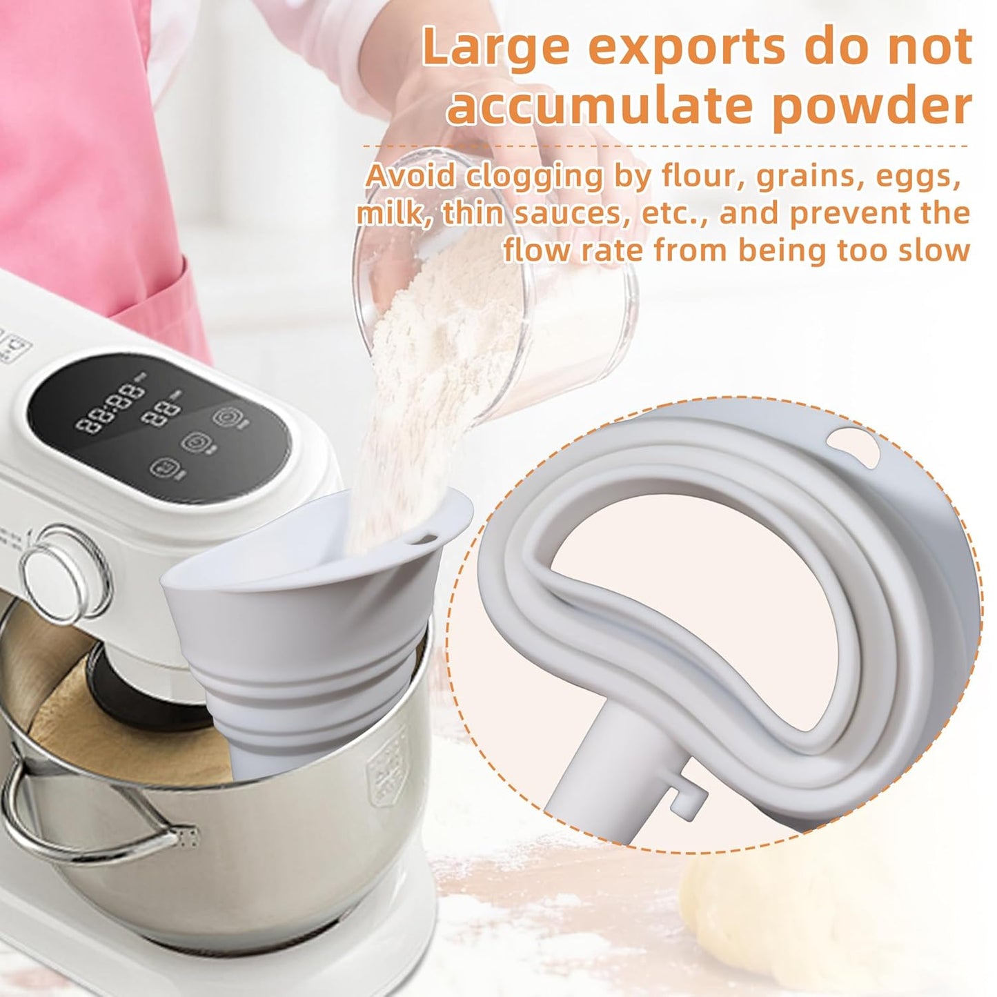 **KitchenAid Flour Funnel - Silicone Kitchen Funnel for KSM150 Mixers | Easy Pour & Dishwasher Safe (White)**