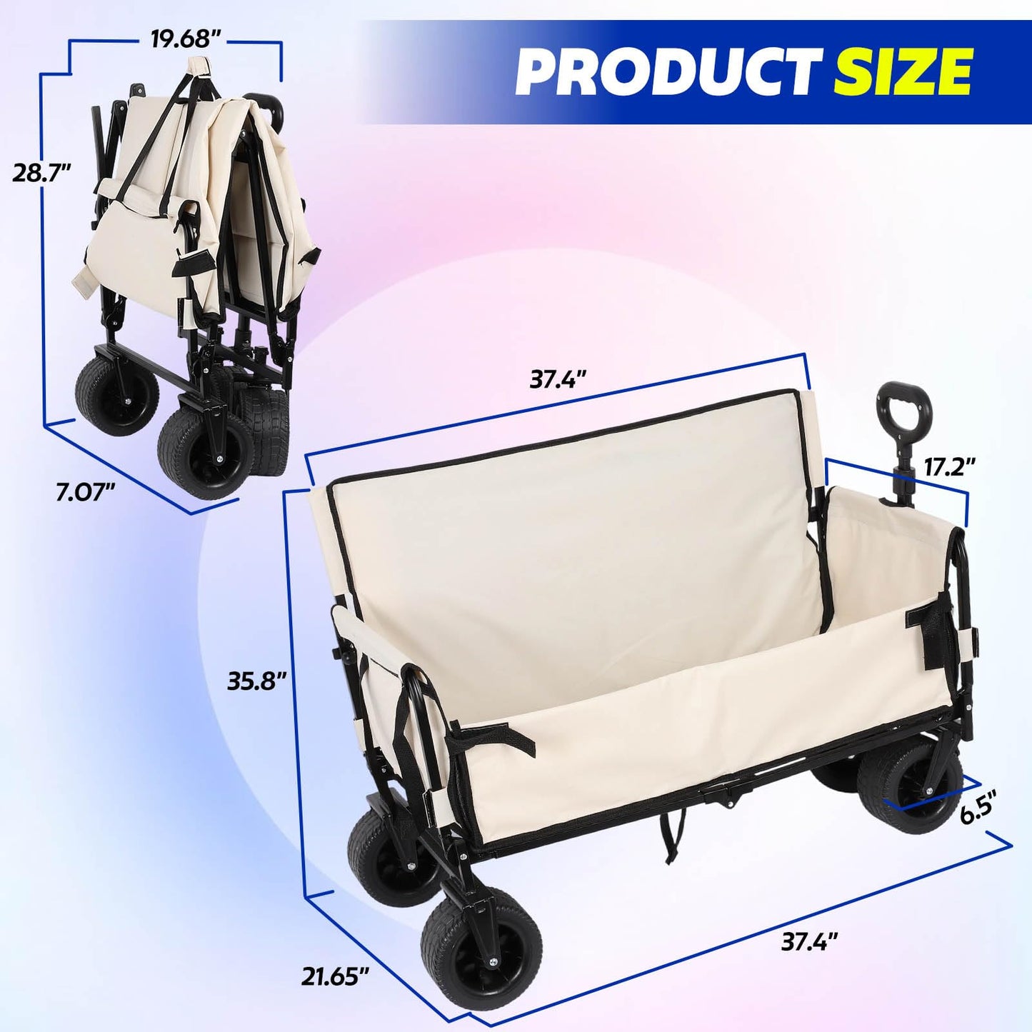 Portable Collapsible Folding Wagon, 550LBS Heavy Duty Utility Carts,Reclining Camper, Expandable Storage, Padded and Wheeled, All Terrain Wheels, Great for Camping, Outdoors, Shopping (White)