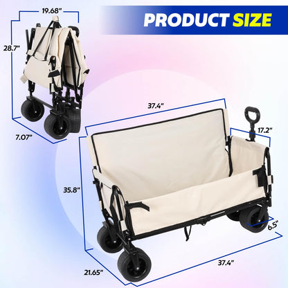Portable Collapsible Folding Wagon, 550LBS Heavy Duty Utility Carts,Reclining Camper, Expandable Storage, Padded and Wheeled, All Terrain Wheels, Great for Camping, Outdoors, Shopping (White)