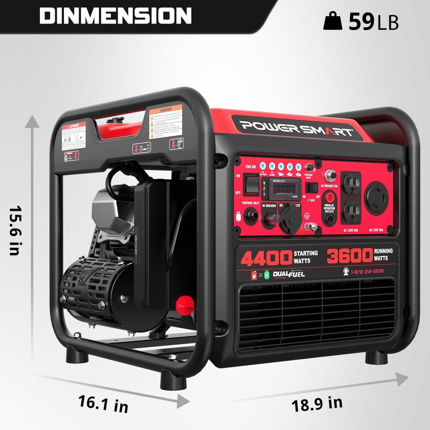 PowerSmart 4400-Watt Dual Fuel Portable Inverter Generator, PowerSmart Gas Powered, CO-Sensor, Lightweight & Quiet for Home Use and Emergency Backup, Camping, EPA Compliant