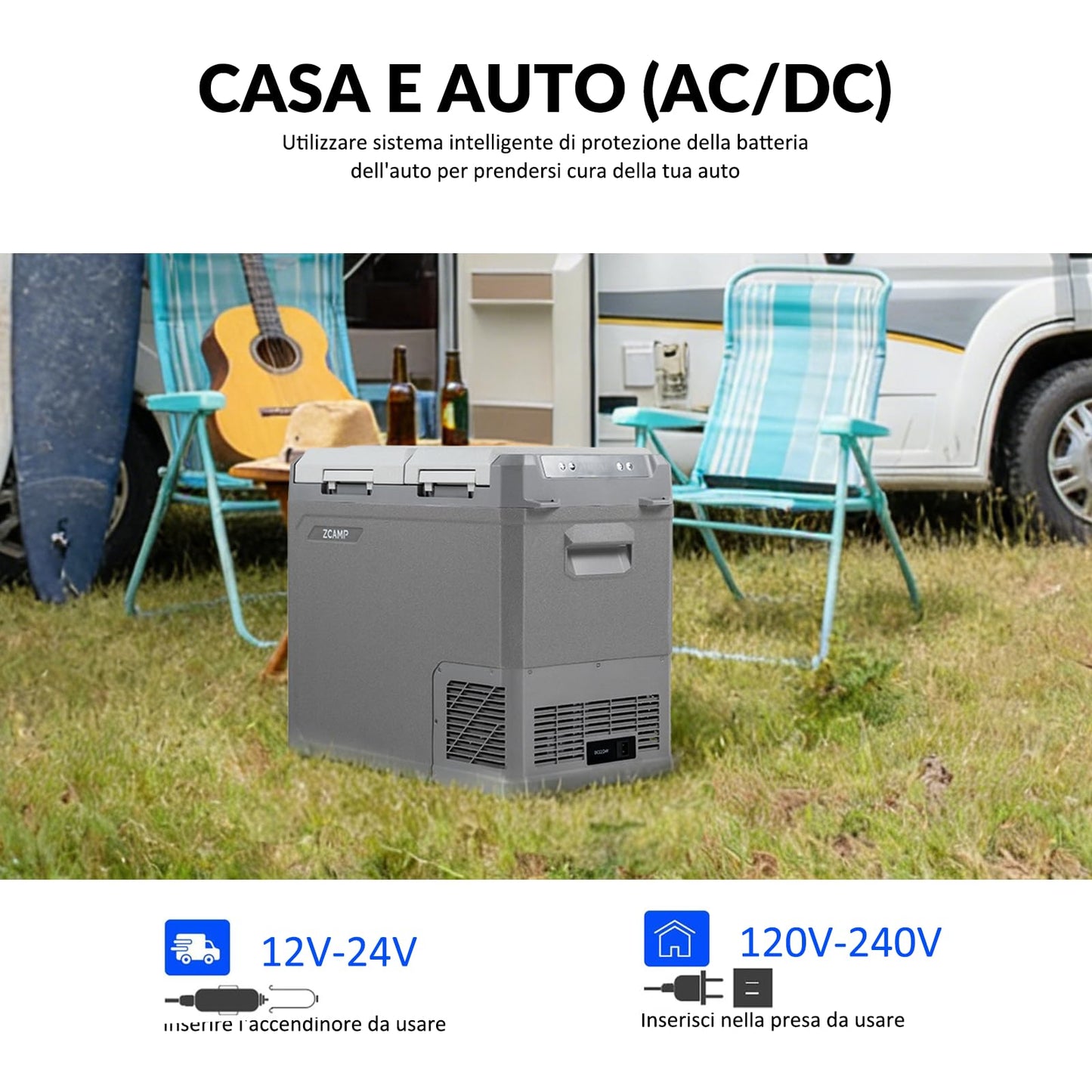 zcamp GES55 Portable Freezer,Dual Zone 12 Volt Car Refrigerator,43QT(41L) 12v cooler Fast Cooling Fridge, with 12/24V DC 100-240V AC for Camping, Outdoor, Travel, RV, Truck