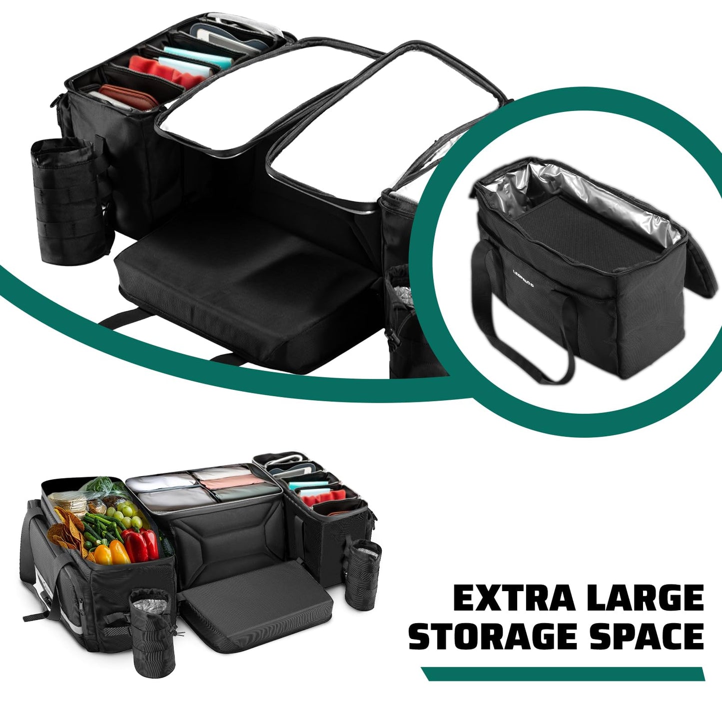 Leopauto ATV Storage Bag Set 65L Large ATV Bags Rear Rack Bag with Rain Cover Four Wheeler Cargo Rear Gear Seat Bag Accessories with Removable Cushion Compatible with Polaris Fourtrax Kawasaki