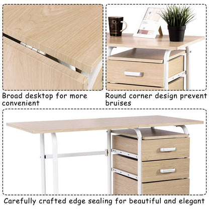 Tangkula Folding Computer Desk with 3 Drawers, Mobile Home Office Desk, Portable Laptop Desk Writing Table, Space Saving Compact Desk for Small Spaces, Dorm, Apartment