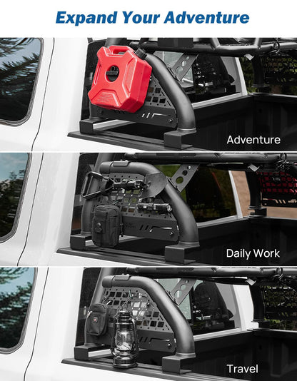 JOYTUTUS Roll Bar for Full Size Truck with Cargo Basket & Brake Light, Pickup Chase Rack Sports Bar Compatible with F150, F250, F350, Silverado, Sierra, Ram 1500 2500 3500, Tundra