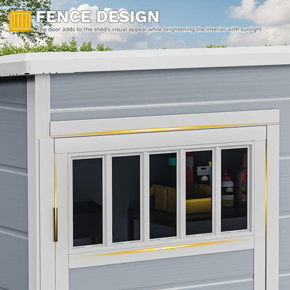 DWVO Outdoor Storage Shed, All-Weather Resin Plastic Storage Shed with Windows, Slanted Roof, Raised Floor, Capacity for Garden Tools & Equipment, Ideal for Backyard & Garden (Gray, 5X3FT)