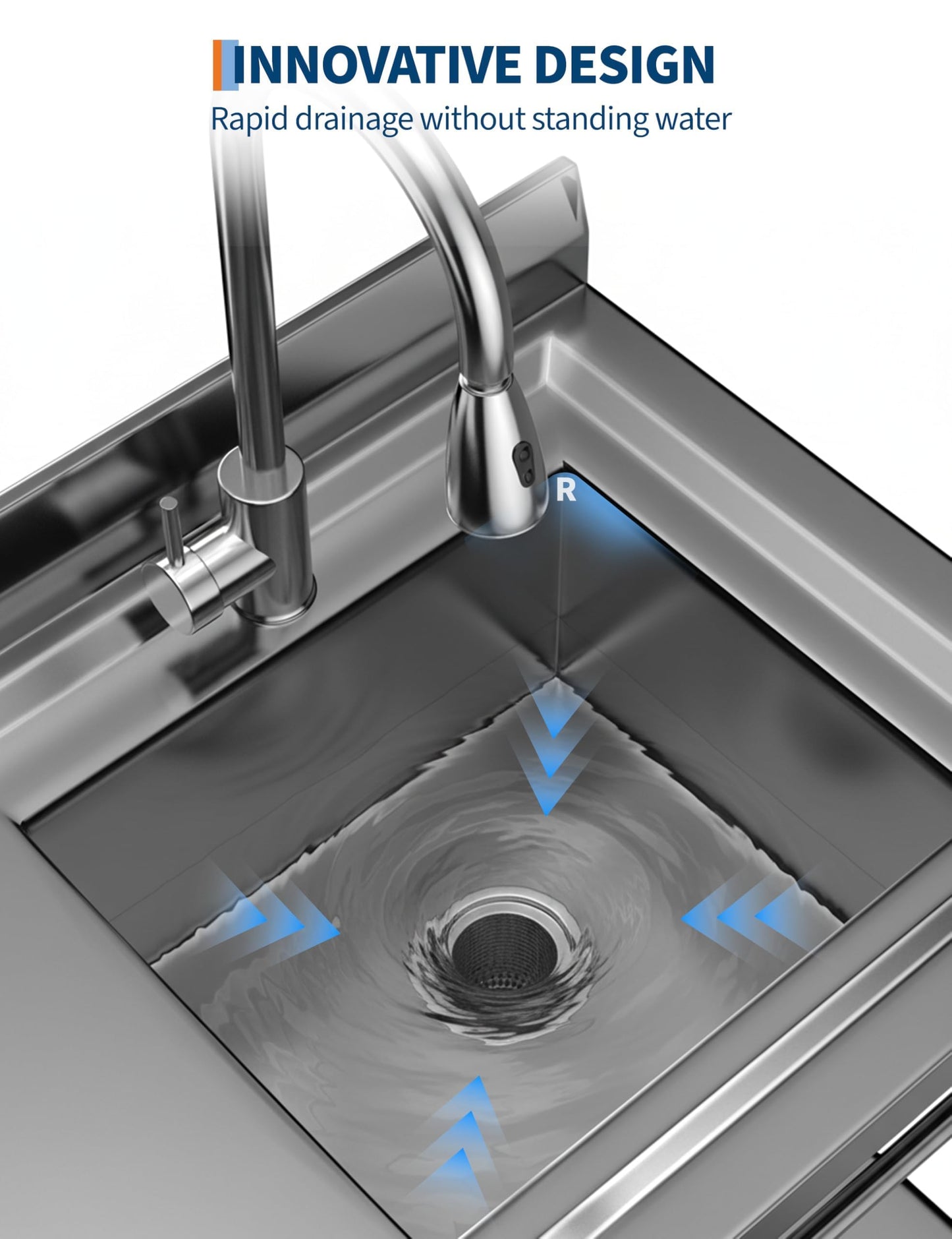 GarveeTech 39.4" Commercial Stainless Steel Utility Sink – Free Standing Single Bowl with Drawer & Hot/Cold Water Pipe for Kitchen, Laundry Room, Garage, Restaurant | Heavy-Duty Sink Station