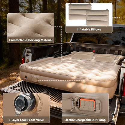 Afurkuot Truck Bed Air Mattress 6-6.5 FT Full Size, Built-in Air Pump, Inflatable Pillow, Inflatable Pickup Trucks Bed Mattress for F-150 Outdoor Camping Truck Pickup Tent Road Trip