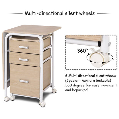 Tangkula Folding Computer Desk with 3 Drawers, Mobile Home Office Desk, Portable Laptop Desk Writing Table, Space Saving Compact Desk for Small Spaces, Dorm, Apartment