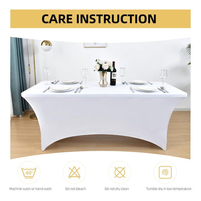 ZarzaaSik 10-Pack 8ft White Spandex Table Covers for Rectangle Folding Tables - Washable Elastic Tablecloth - Ultimate Fitted Table Protector for Parties, Trade Shows, Banquet, and Wedding