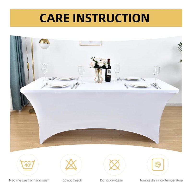 ZarzaaSik 6-Pack 6ft White Spandex Table Covers for Rectangle Standard Folding Tables - Wrinkle Resistant Stretch Tablecloths - Ultimate Fitted Table Protector for Parties, Trade Shows, Wedding