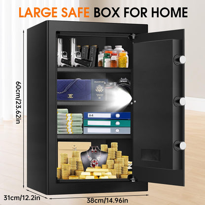 5.2 Cuft Large Fire Safes for Home, Security Safe Box Fireproof Waterproof with Digital Keypad, Key Lock and 3 Removable Shelves, Anti-Theft Fireproof Safe for Document Money Valuables