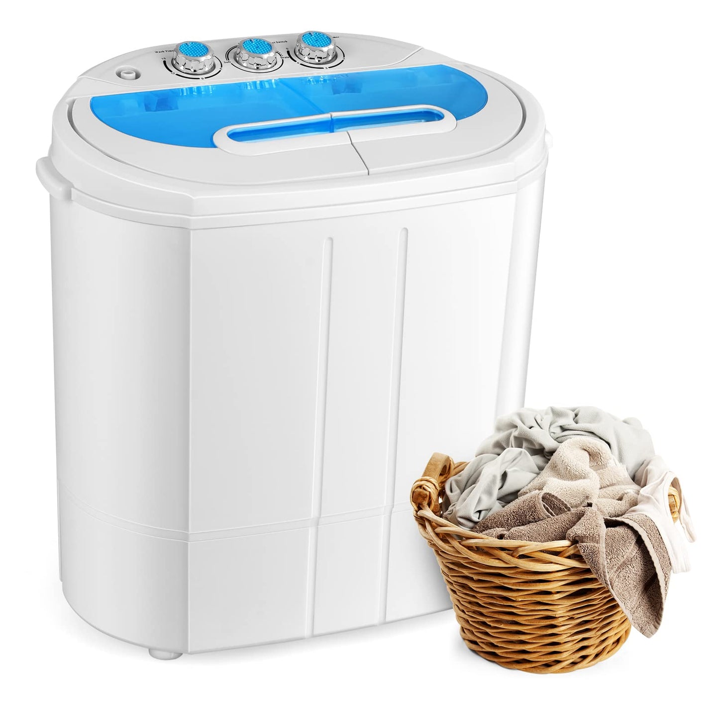 Tiktun Portable Washing Machine,Mini Twin Tub Washing Machine w/Wash and Spin Cycle,13lbs Capacity For Camping,Apartments,Dorms,RV