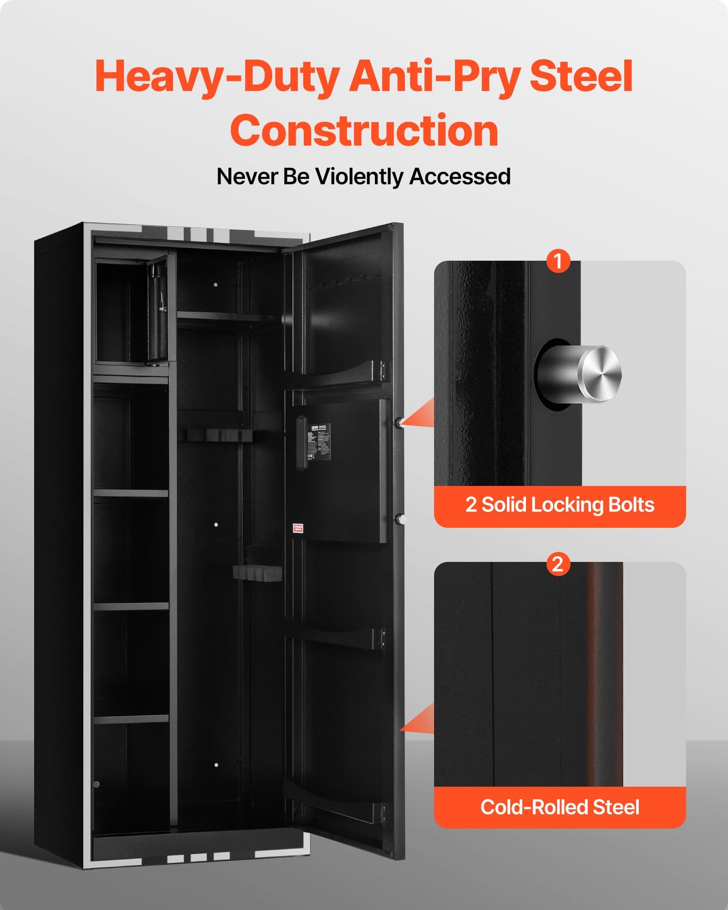 VEVOR 4 Gun Safe, Long Gun Cabinet for Rifles and Pistols, Quick Access Rifle Safe with 3 Ammo Slots and 2 Adjustable Racks, Large Digital Cabinet with Key and Password Lock(Assembly Required)