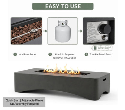 KEIKI 56" Rectangular Propane Gas Fire Pit Table, 50,000 BTU Modern Outdoor Concrete Fire Table with Lava Rocks, Waterproof Cover, Tank Seat, No Assembly for Patio Backyard Deck, Dark Grey