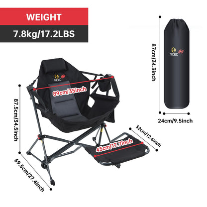 Nice C Heated Hammock Camping Chair with Footrest, Heated Camping Chair with Battery, Rocking Swing Chairs, Hammock Chairs with Stand, Heavy Duty (1, Heat Black W/Footrest)