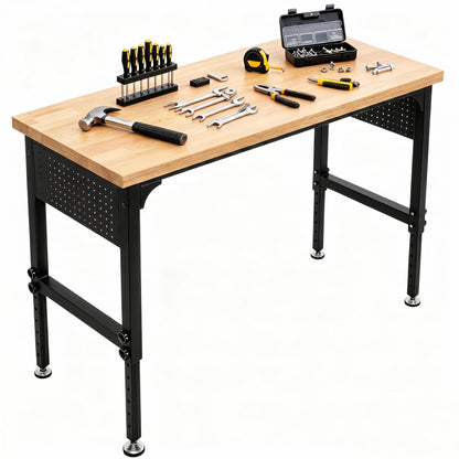60" Heavy-Duty Garage Workbench, 2300LBS Capacity Work Table with Power Strip, Work Bench for Garage, Workshop, Office, Warehouse & Home