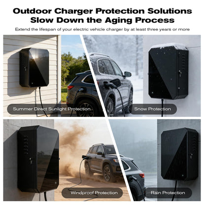 QLYYOPSK EV Charger Lock Box, Waterproof Outdoor Wall Station Enclosure, IP65 Weatherproof, 23'' x 16'' x 9'', Steel with Acrylic Window, Combination Lock & Cable Holder, for Level 2 EV Charger