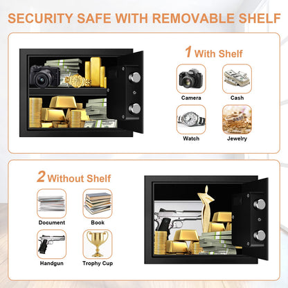 1.7 CUFT Home Safe Fireproof Waterproof, Anti-Theft Digital Security Personal Safe Box with Electronic Keypad and Removable Shelf, Small Fireproof Safe for Documents Money, Jewelry, Medications