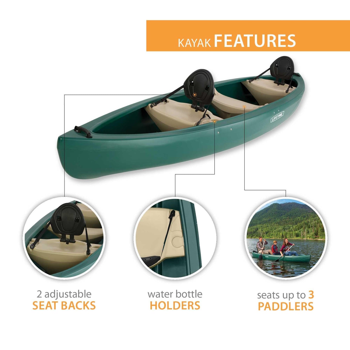 LIFETIME Wasatch Canoe, Green, 13'