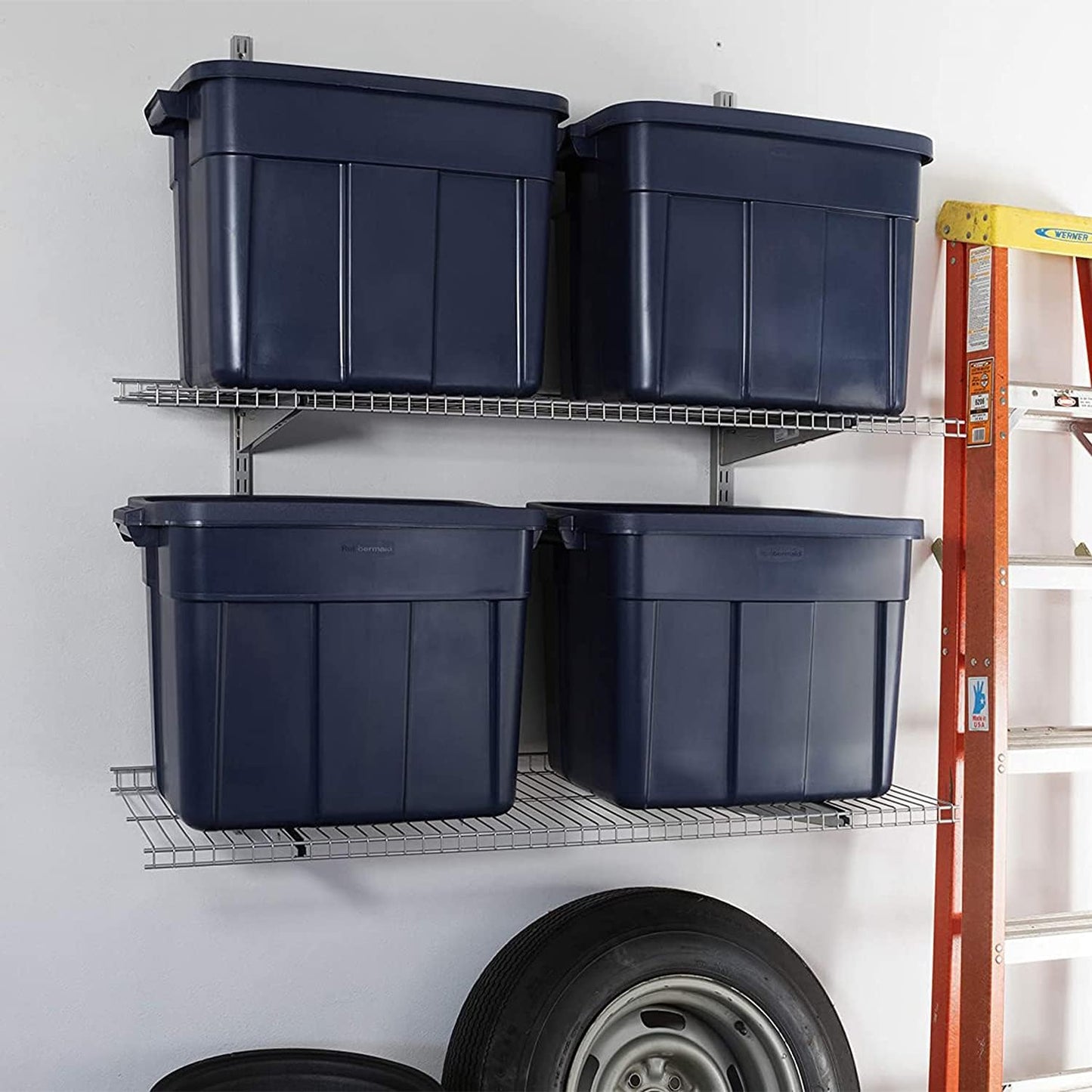 Rubbermaid 18 GAL Heavy-Duty Garage Storage Bins - Stackable, Durable Plastic Containers in Black & Grey