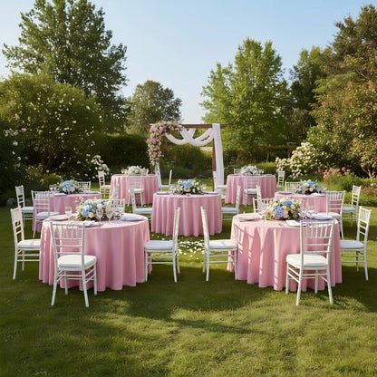 sancua Round Tablecloth 132 Inch Diameter, 6 Pack - Circle Polyester Fabric Table Cloth for Wedding Party Reception Banquet Birthday, Washable Formal Table Cover (Fit 54-96 Inch Tables), Pink
