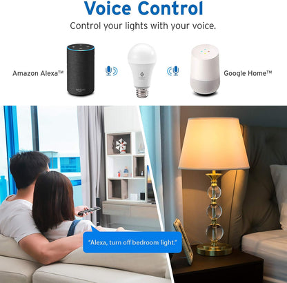Etekcity ESL100 Smart Light Bulb Compatible with Alexa, Google Home and IFTTT, 4 Count (Pack of 1), 9W (60W Equivalent), 806LM, 2700K, No Hub Required, 4 Pack
