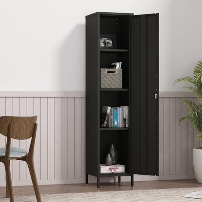 Elitehouse Tall Single Door Metal Locker with Adjustable Shelves, Black Tall Metal Locker Storage Cabinet，Easy Assembly for Living Room （15.8”W x 15”D x 70.9”H ）