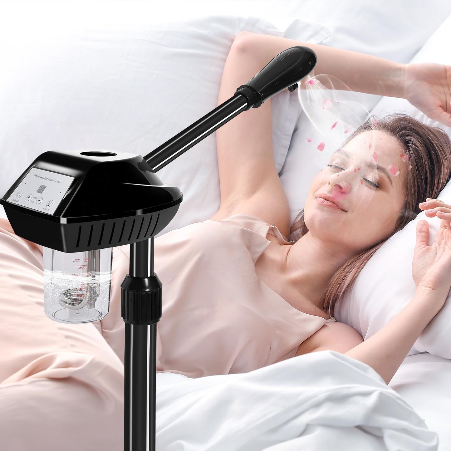 Facial Steamer, Face Steamer on on Wheels with More Steam, Adjustable Height for Face Steamer Suitable for Personal Home and Professional Personal Care Places，Moisturizing and Hydrating.