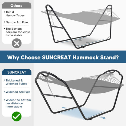 SUNCREAT Universal Steel Hammock Stand Only, Heavy Duty Hammock Stand, Fits 2 Person Hammock 9 to 14 Feet Long, 475-Pound Capacity, Patent Pending, Black