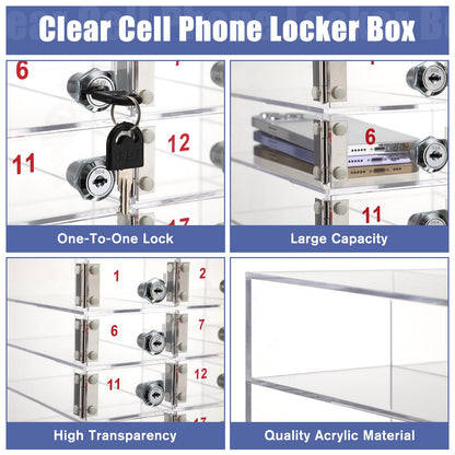 Layhit Clear 40 Slots Cell Phone Locker Box for Classroom Clear Acrylic Cell Phone Storage Cabinet Bin with Door Locks for Classroom School Students Office Factory Employees