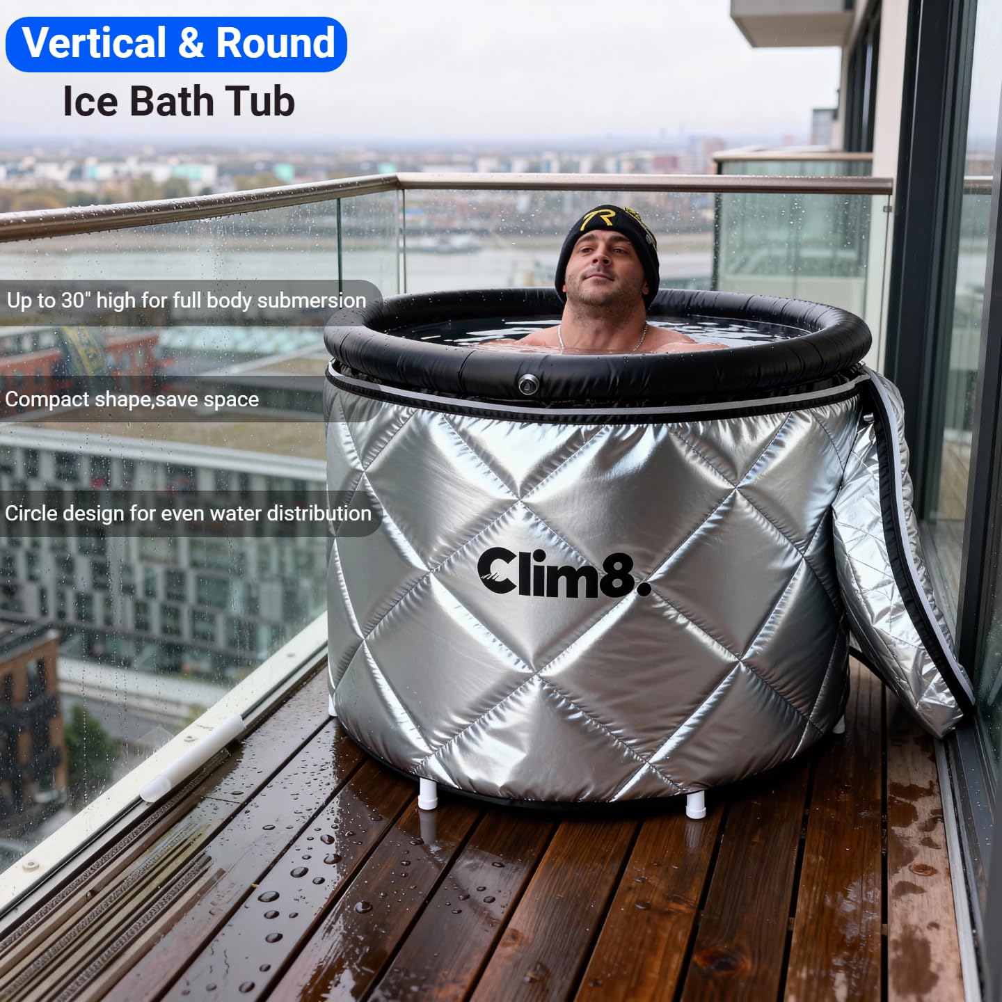 Clim8 Insulated Cold Plunge Tub for Athletes,Fitness and Wim Hom Enthusiasts, Portable Ice Bath at Home for Indoor & Outdoor Use With Drainage Hose & Protective Cover,116Gal, Chiller Compatible