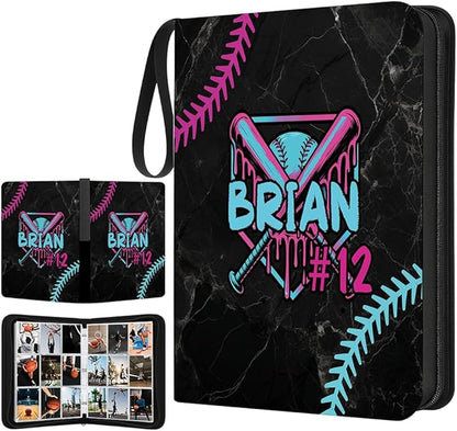 Personalized Ice Cream Drip Baseball Card Binder with Name &amp Number – Zipper Trading Card Album with Handle – Collector Case for Players &amp Fans (Ice Cream Drip Art #5)