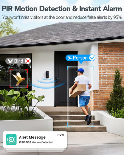 XTU Wireless Video Doorbell Camera, 180° Head-to-Toe Video, Live View with Two-Way Talk, 2.4G Wi-Fi Doorbell Camera with Chime, Local/Cloud Storage, Human Detection, Works with Alexa & Google Home