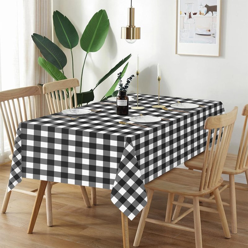 QIKSION Black Gingham Tablecloth Disposable 3 Pack, 54 x 108 Inch Black and White Checkered Table Cloth for Picnic, Outdoor BBQ Decorations, Birthday Party Supplies, Rectangle, Plastic Table Cover