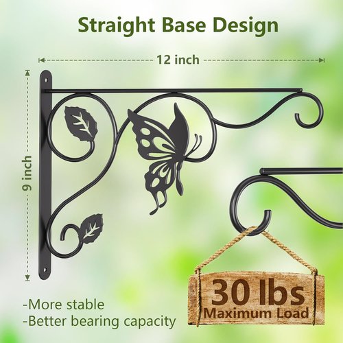Heavy Duty Plant Hooks by [Brand Name] - 12 Inch Metal Wall Hangers for Indoor/Outdoor Use | Sturdy Brackets for Bird Feeders, Planters, Lanterns - Black