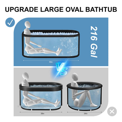 HotMax XXL Drop Stitch Ice Bath Tub for Recovery 216 Gal, Compatible with Water Chillers, Cold Plunge Tub with Insulated Lid, Multi-layer Portable Bathtub for Cold Water Therapy(59IN*32.2IN*27IN)
