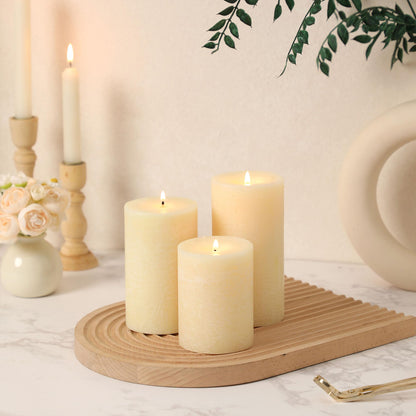 Ivory Pillar Candles Set of 3 - Hand-Poured Unscented Candles,Smokeless Dripless Candles for Dinner Table and Home, Set of 3 in Different Sizes (3"x4", 3"x5", 3"x6")
