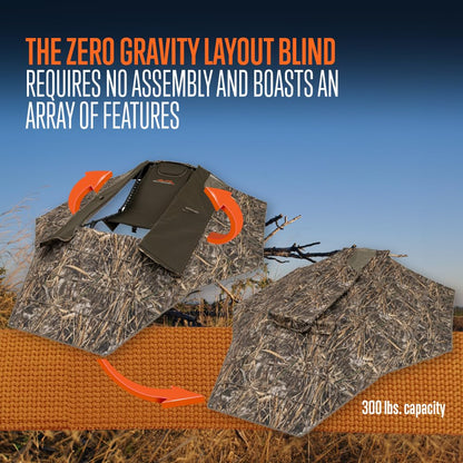 ALPS OutdoorZ Zero-Gravity Layout Blind - Advanced Hunting Blind in Realtree MAX-7, with Flared Fabric, Heavy-Duty Stakes, Padded Seat & Headrest, Gear Pockets, and Backpack Straps