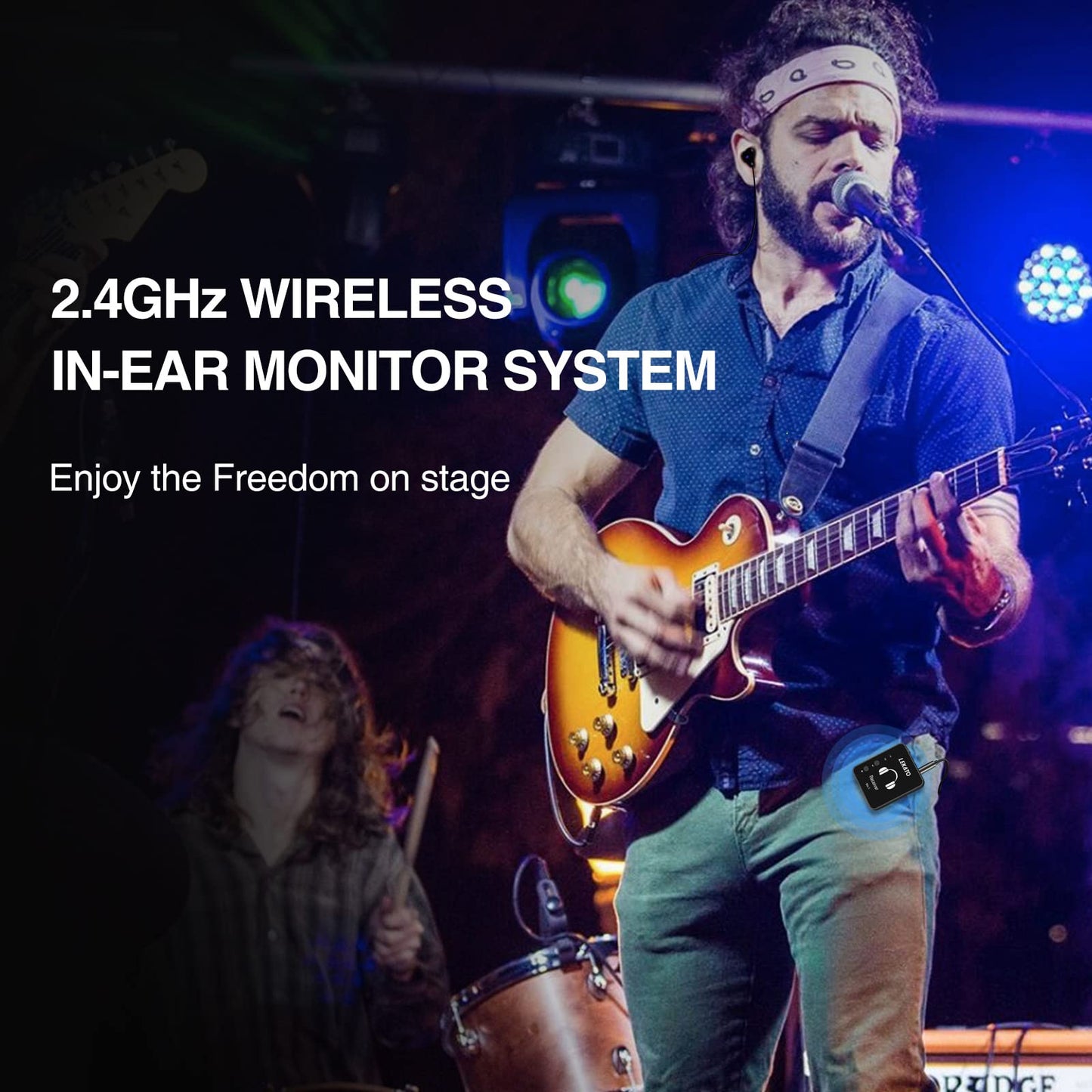 LEKATO MS-1 Wireless in Ear Monitor System, 2.4GHz Stereo in-Ear Monitoring with Transmitter Receiver Clip On, One to Many, Auto-Pairing,Wireless IEM for Band Rehearsal,Studio, Church,Small Gigs