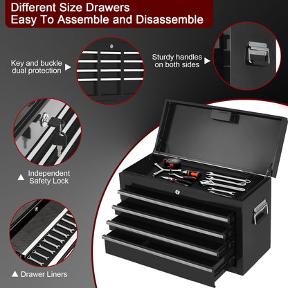5-Drawer Rolling Tool Chest, 2-in-1 Detachable Top Tool Cabinet with Removable High Capacity Storage, Sliding Drawers, Wheels, Locking System & Liners for Workshop, Mechanics, Garage and Warehouse Use