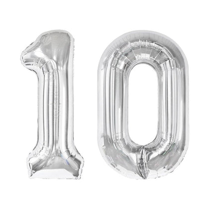 Silver Number 10 Balloon 40 inch, 10 Number Balloons, 10th Silver Birthday Decorations for Girls Boys Kids, 10 Year Old Silver Party Supplies