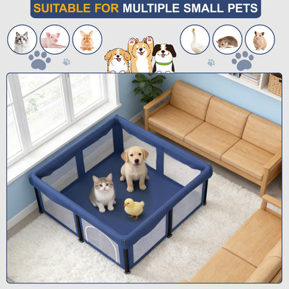 50x50x25.6 Inches Puppy Playpen with Gate, Foldable Dog Playpen for Puppies or Small Dogs, Pet Fence with Thickened Fabric, for Indoor Outdoor (Blue)