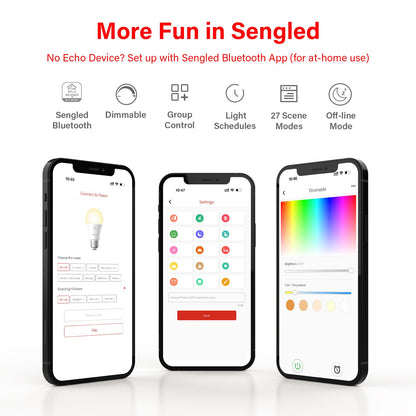 Sengled Smart Light Bulbs, Color Changing Alexa/Bluetooth Mesh, Dimmable LED Bulb A19 E26 Multicolor, High CRI, High Brightness, 8.7W 800LM, 1Pack