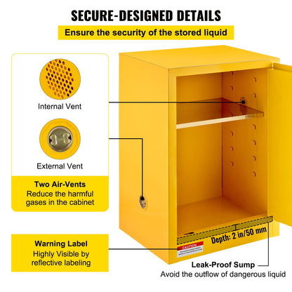 VEVOR Flammable Cabinet 18" x 18" x 35", Galvanized Steel Safety Cabinet, Adjustable Shelf Flammable Storage Cabinet, for Commercial Industrial and Home Use, Yellow: Industrial & Scientific